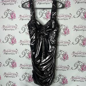 Klesis dress shimmer Shiny Black grey silver Ruched Dress sexy cinched